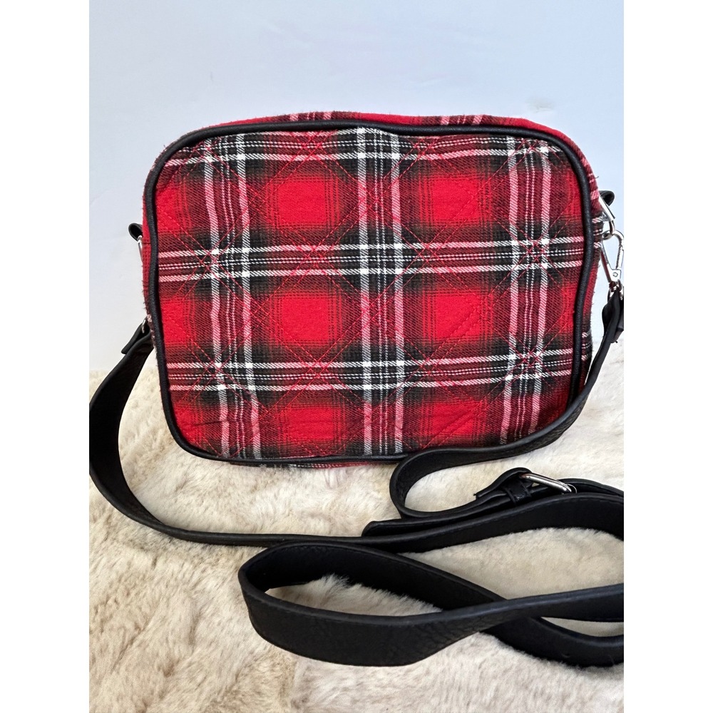 Red Plaid Flannel Crossbody Camera Bag Black Trim NB20337 Red Black White